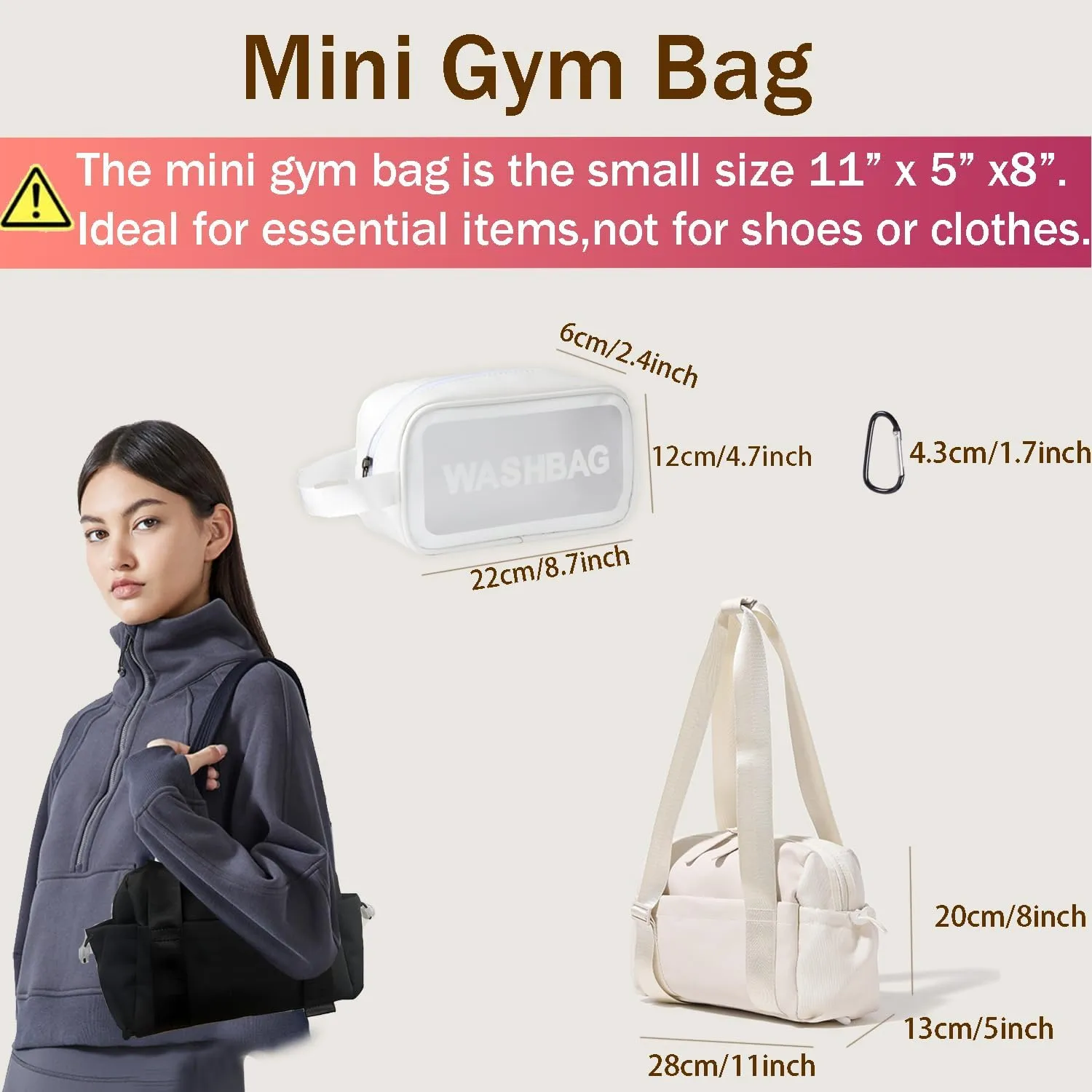Mini Gym Bag for Women, Small Tote bag with Wet Compartment and Toiletry Bag for Yoga, Pilates, Swimming