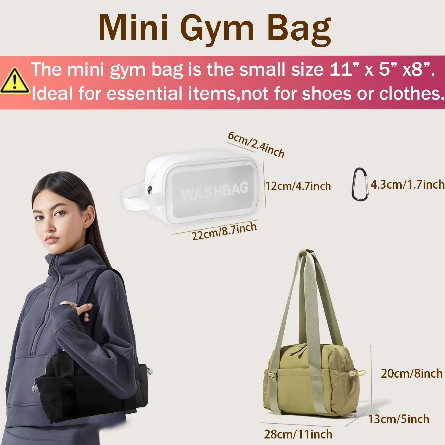 Mini Gym Bag for Women, Small Tote bag with Wet Compartment and Toiletry Bag for Yoga, Pilates, Swimming