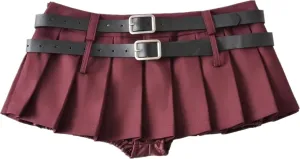 Mini Skirts for Women - High Waisted Pleated Denim with Shorts Set, Sexy Y2K Slit Design, Plus, Slutty Outfit