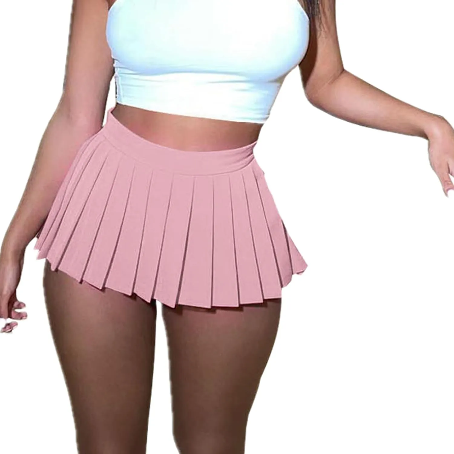 Mini Skirts for Women - High Waisted Pleated Denim with Shorts Set, Sexy Y2K Slit Design, Plus, Slutty Outfit