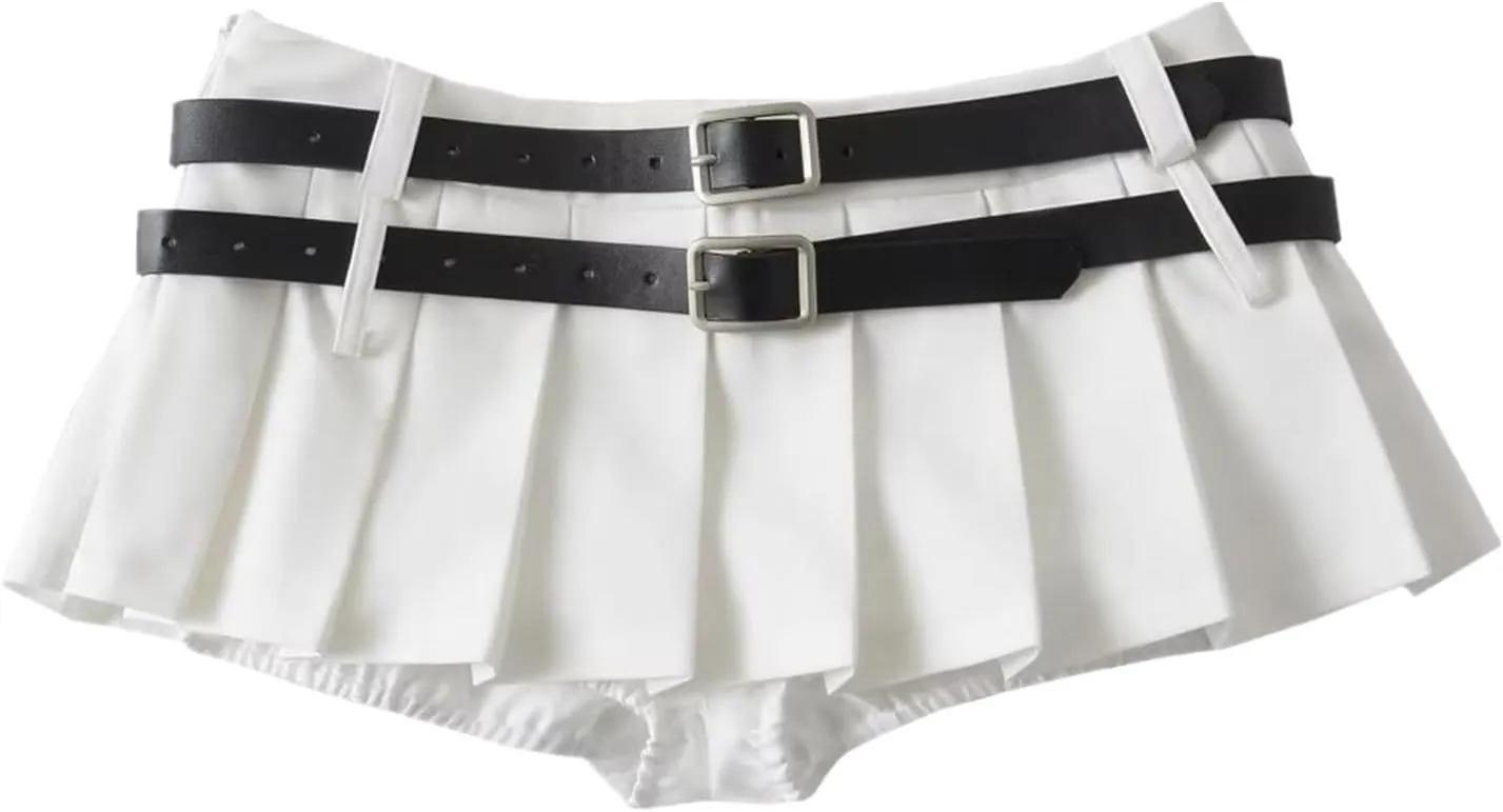 Mini Skirts for Women - High Waisted Pleated Denim with Shorts Set, Sexy Y2K Slit Design, Plus, Slutty Outfit