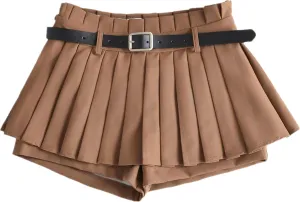 Mini Skirts for Women - High Waisted Pleated Denim with Shorts Set, Sexy Y2K Slit Design, Plus, Slutty Outfit