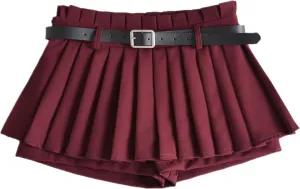 Mini Skirts for Women - High Waisted Pleated Denim with Shorts Set, Sexy Y2K Slit Design, Plus, Slutty Outfit