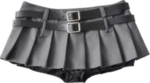 Mini Skirts for Women - High Waisted Pleated Denim with Shorts Set, Sexy Y2K Slit Design, Plus, Slutty Outfit