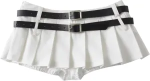Mini Skirts for Women - High Waisted Pleated Denim with Shorts Set, Sexy Y2K Slit Design, Plus, Slutty Outfit
