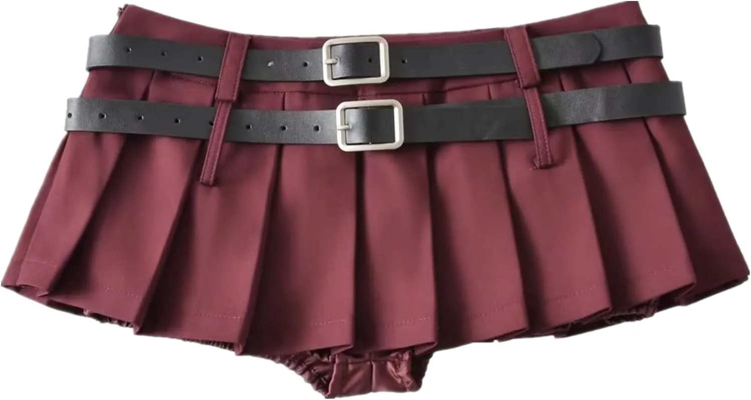 Mini Skirts for Women - High Waisted Pleated Denim with Shorts Set, Sexy Y2K Slit Design, Plus, Slutty Outfit