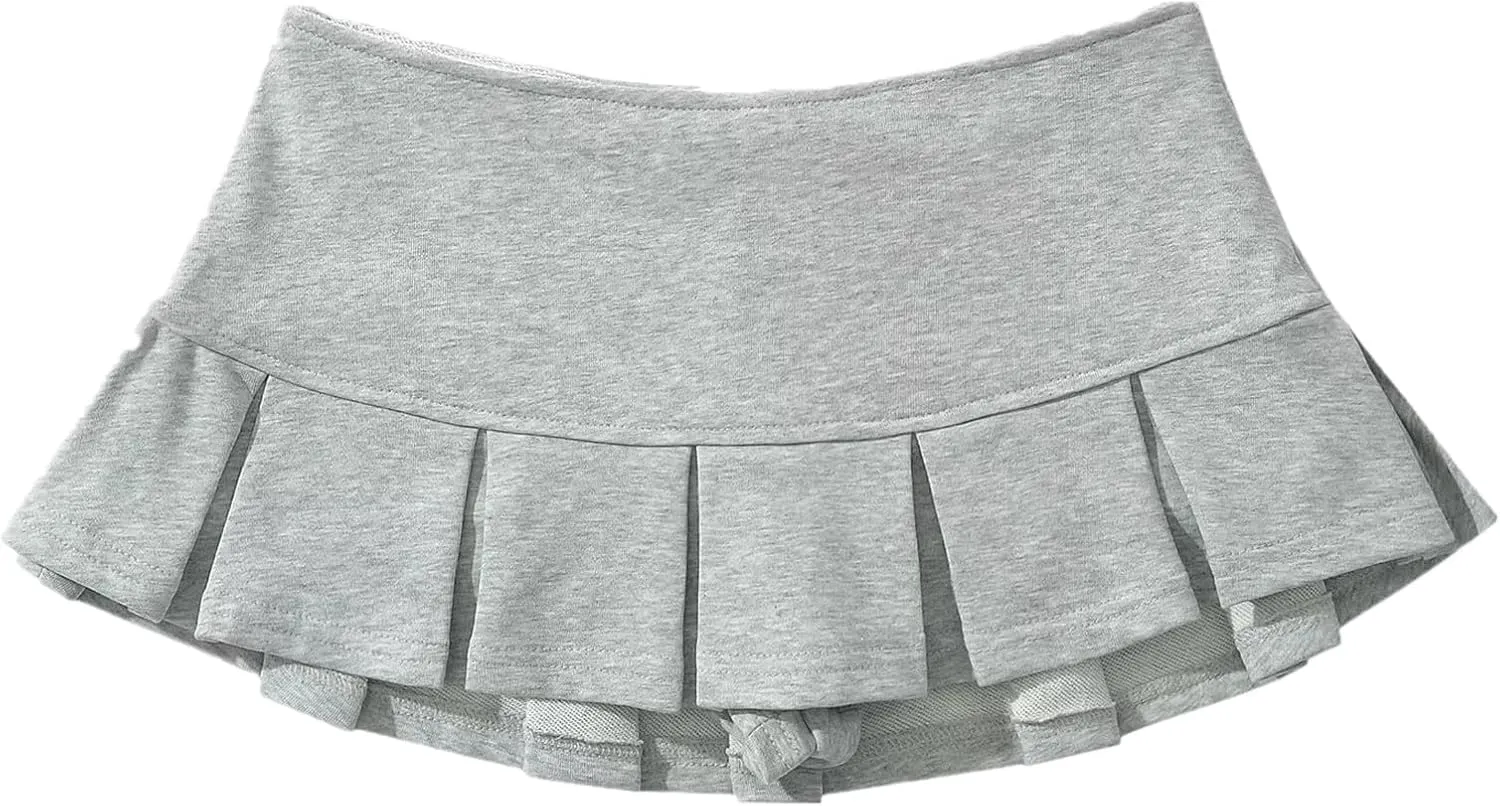 Mini Skirts for Women - High Waisted Pleated Denim with Shorts Set, Sexy Y2K Slit Design, Plus, Slutty Outfit