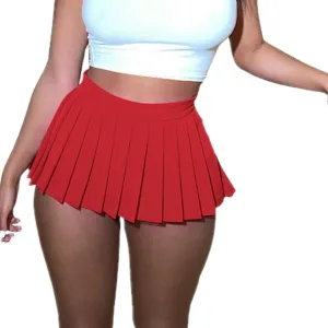 Mini Skirts for Women - High Waisted Pleated Denim with Shorts Set, Sexy Y2K Slit Design, Plus, Slutty Outfit
