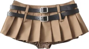 Mini Skirts for Women - High Waisted Pleated Denim with Shorts Set, Sexy Y2K Slit Design, Plus, Slutty Outfit