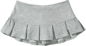 Mini Skirts for Women - High Waisted Pleated Denim with Shorts Set, Sexy Y2K Slit Design, Plus, Slutty Outfit