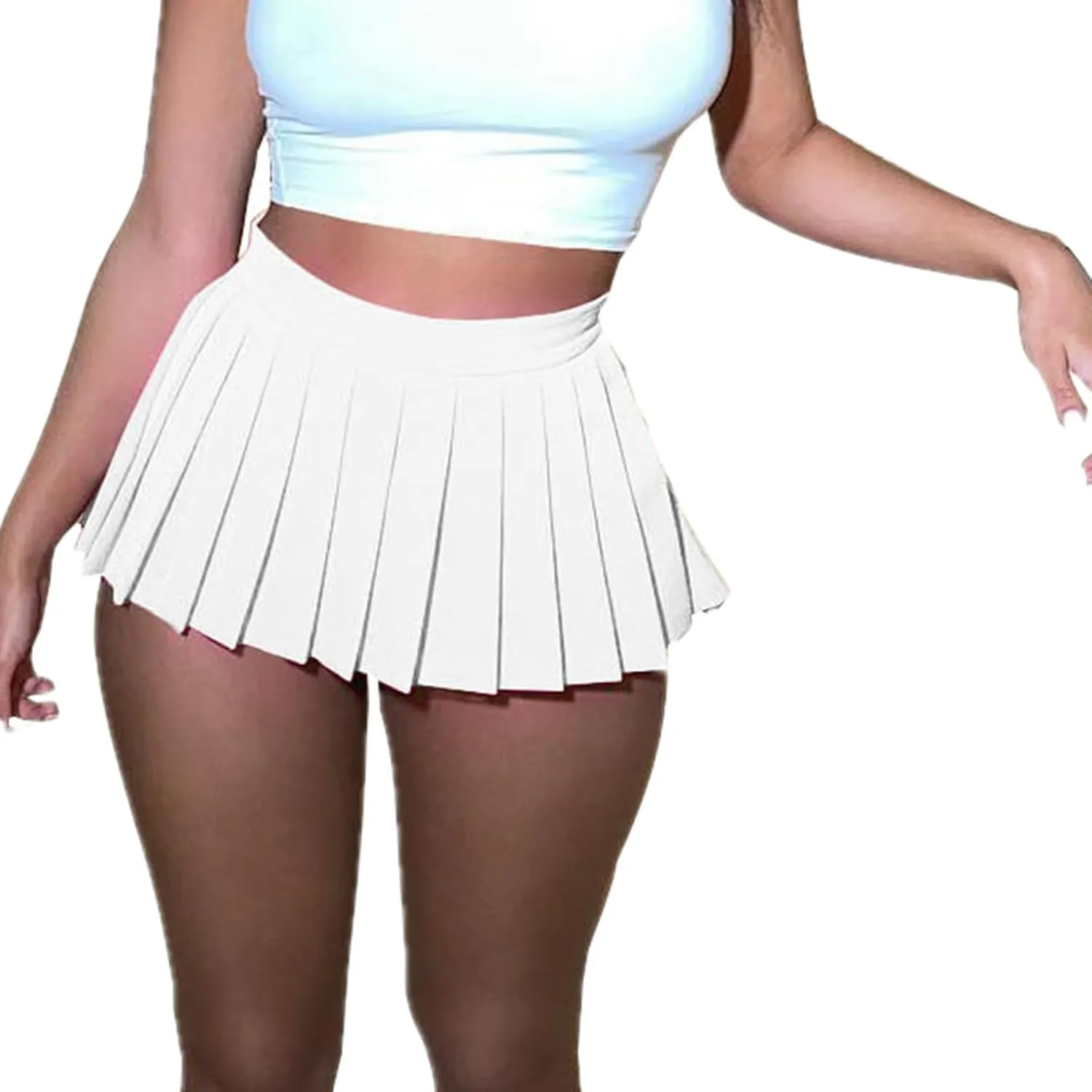 Mini Skirts for Women - High Waisted Pleated Denim with Shorts Set, Sexy Y2K Slit Design, Plus, Slutty Outfit