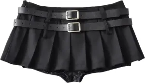 Mini Skirts for Women - High Waisted Pleated Denim with Shorts Set, Sexy Y2K Slit Design, Plus, Slutty Outfit