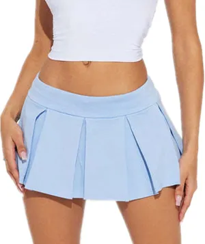 Mini Skirts for Women - High Waisted Pleated Denim with Shorts Set, Sexy Y2K Slit Design, Plus, Slutty Outfit