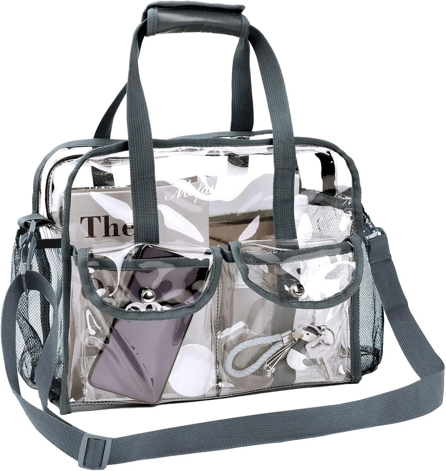 MOFASVIGI Clear Bag Stadium Approved Transparent Waterproof Clear Tote Bags for Work, Sports Games, Concerts,Travel-12 x12 x6