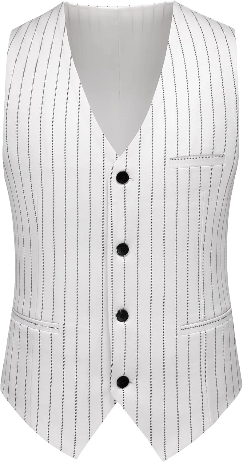 MOGU Mens Striped Vest - Slim Fit Dress V-Neck Waistcoat Sleeveless Pinstripe Suit Vest for Casual Formal