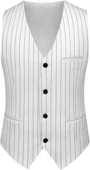 MOGU Mens Striped Vest - Slim Fit Dress V-Neck Waistcoat Sleeveless Pinstripe Suit Vest for Casual Formal