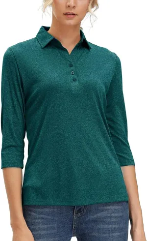 MOHEEN Women's Polo Shirt UPF 50  Quick Dry Moisture Wicking 3/4 Sleeve Golf Sun Shirts Athletic Casual Work S-2XL