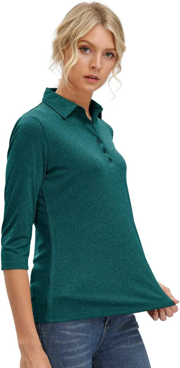MOHEEN Women's Polo Shirt UPF 50  Quick Dry Moisture Wicking 3/4 Sleeve Golf Sun Shirts Athletic Casual Work S-2XL
