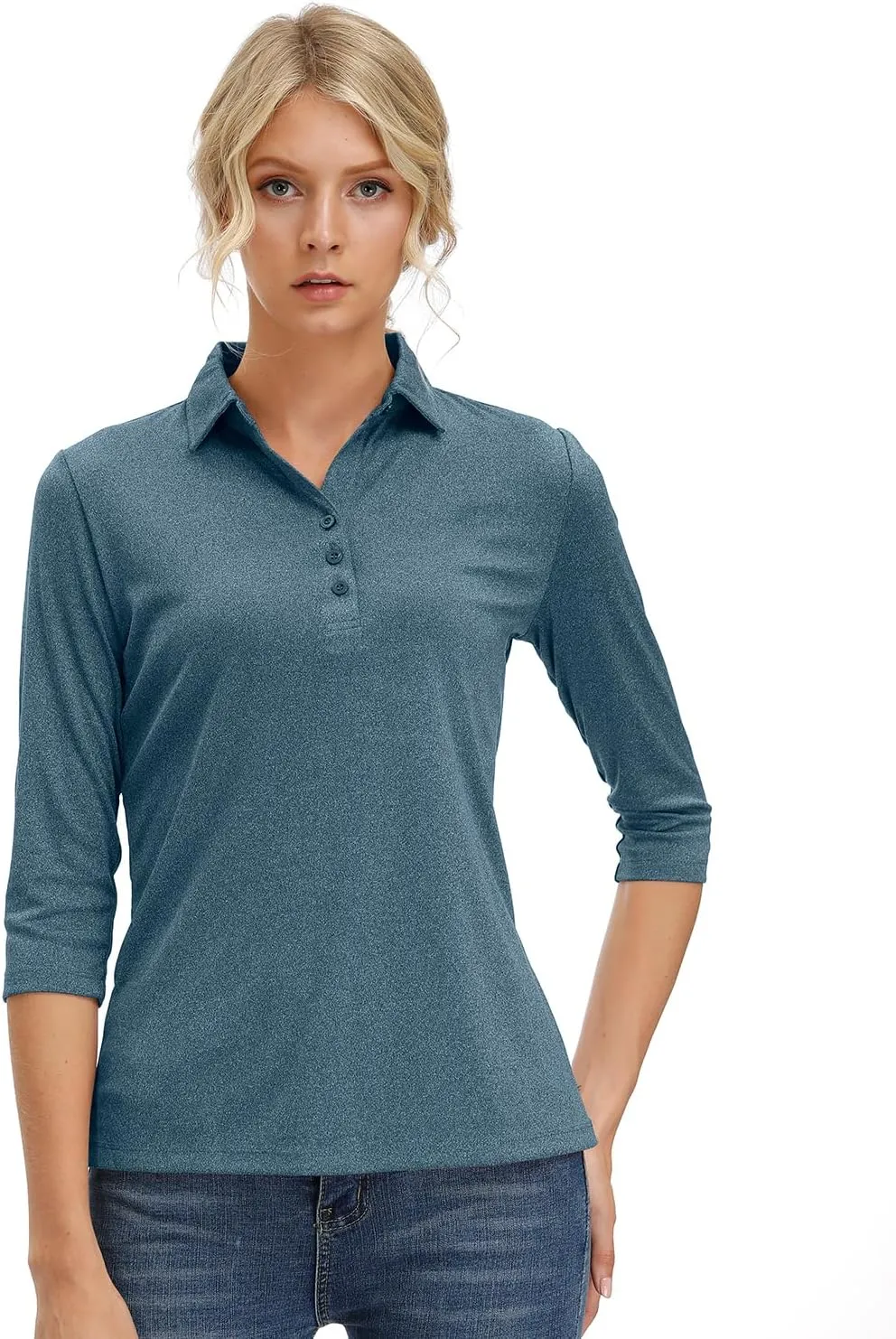 MOHEEN Women's Polo Shirt UPF 50  Quick Dry Moisture Wicking 3/4 Sleeve Golf Sun Shirts Athletic Casual Work S-2XL