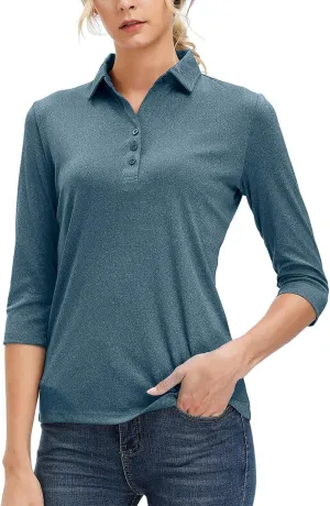 MOHEEN Women's Polo Shirt UPF 50  Quick Dry Moisture Wicking 3/4 Sleeve Golf Sun Shirts Athletic Casual Work S-2XL