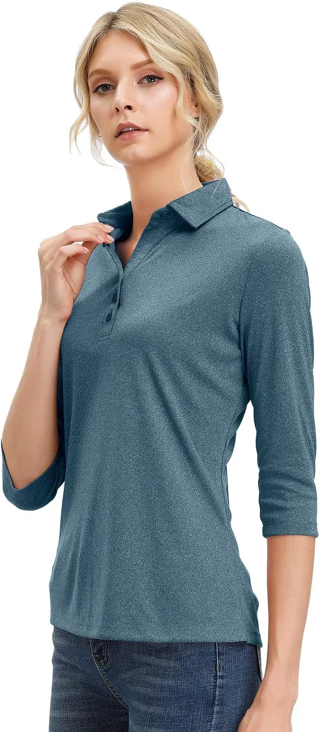 MOHEEN Women's Polo Shirt UPF 50  Quick Dry Moisture Wicking 3/4 Sleeve Golf Sun Shirts Athletic Casual Work S-2XL