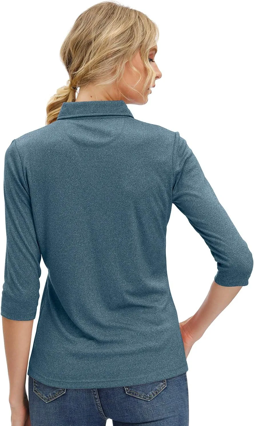MOHEEN Women's Polo Shirt UPF 50  Quick Dry Moisture Wicking 3/4 Sleeve Golf Sun Shirts Athletic Casual Work S-2XL