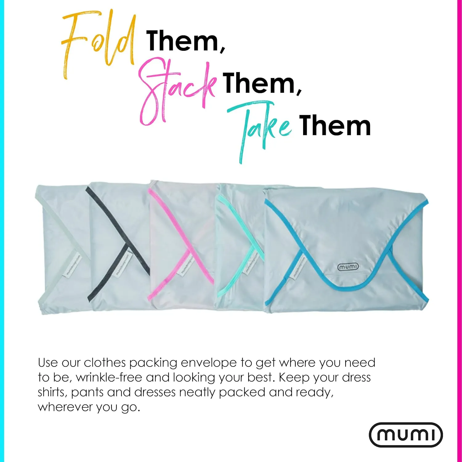 MUMI Design Travel Garment Bag Clothes Folder  14.5 x 10.5 Packing Bag & Organizer for Luggage | Large-Capacity, Anti-Wrinkle Garment Bags for Travel, Carry-On Suitcases & Clothing Storage (Blue)
