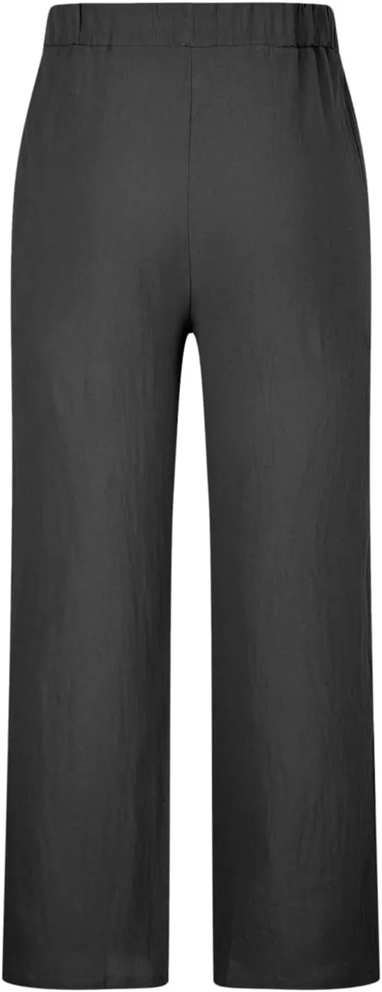 Muscularfit Cotton Pants for Men 2023 Casual Loose Drawstring Elastic Waist Solid Trousers Fashion Print Straight Legs Pocket