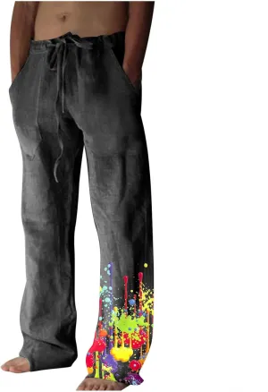 Muscularfit Cotton Pants for Men 2023 Casual Loose Drawstring Elastic Waist Solid Trousers Fashion Print Straight Legs Pocket