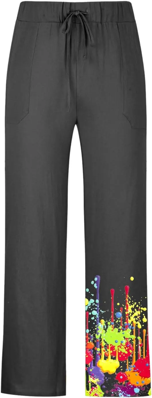 Muscularfit Cotton Pants for Men 2023 Casual Loose Drawstring Elastic Waist Solid Trousers Fashion Print Straight Legs Pocket