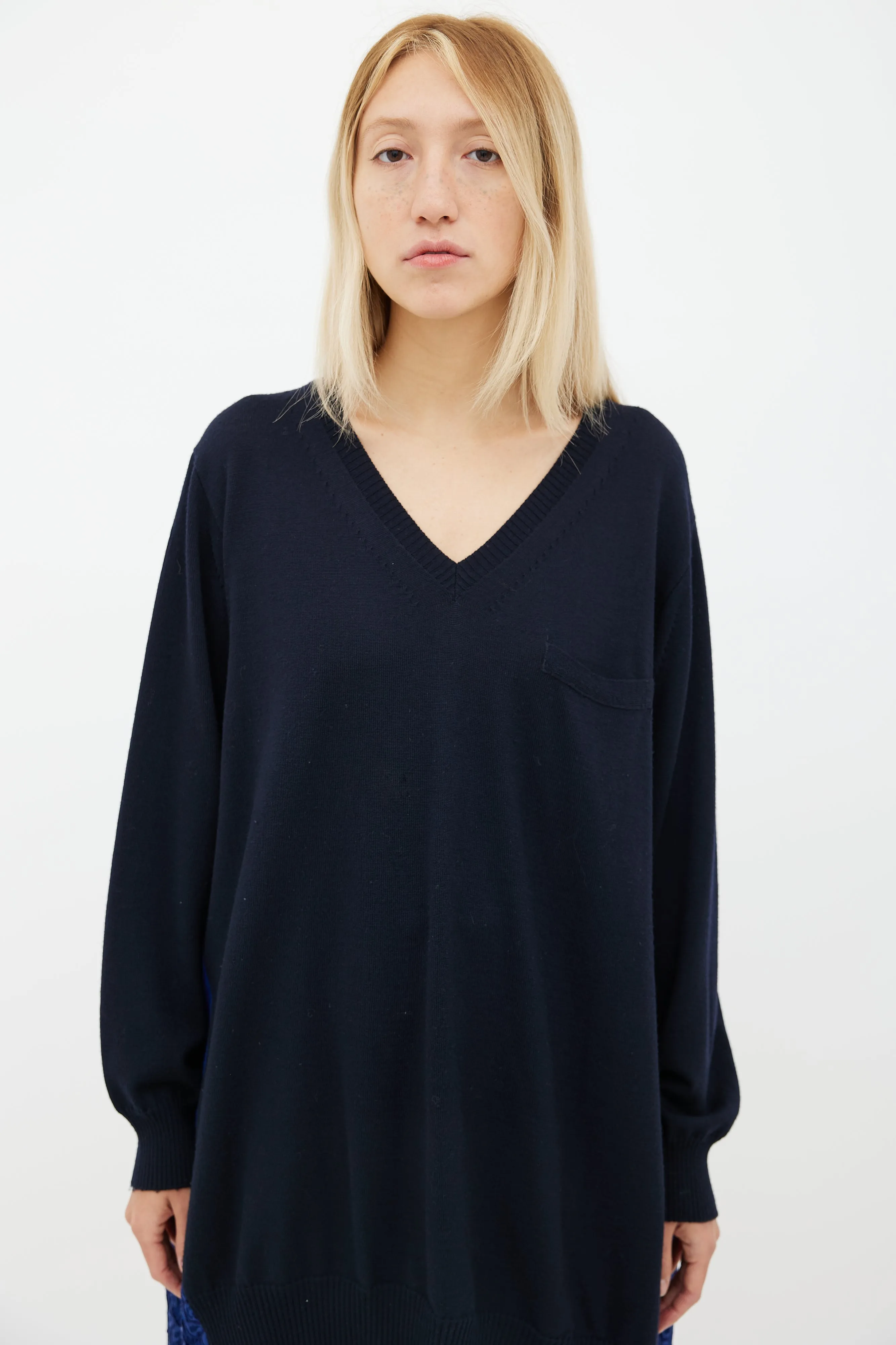 Navy & Blue Wool Lace Trim Sweater