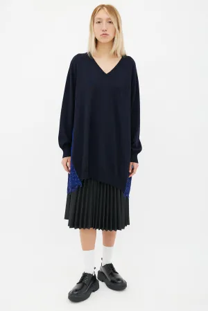 Navy & Blue Wool Lace Trim Sweater