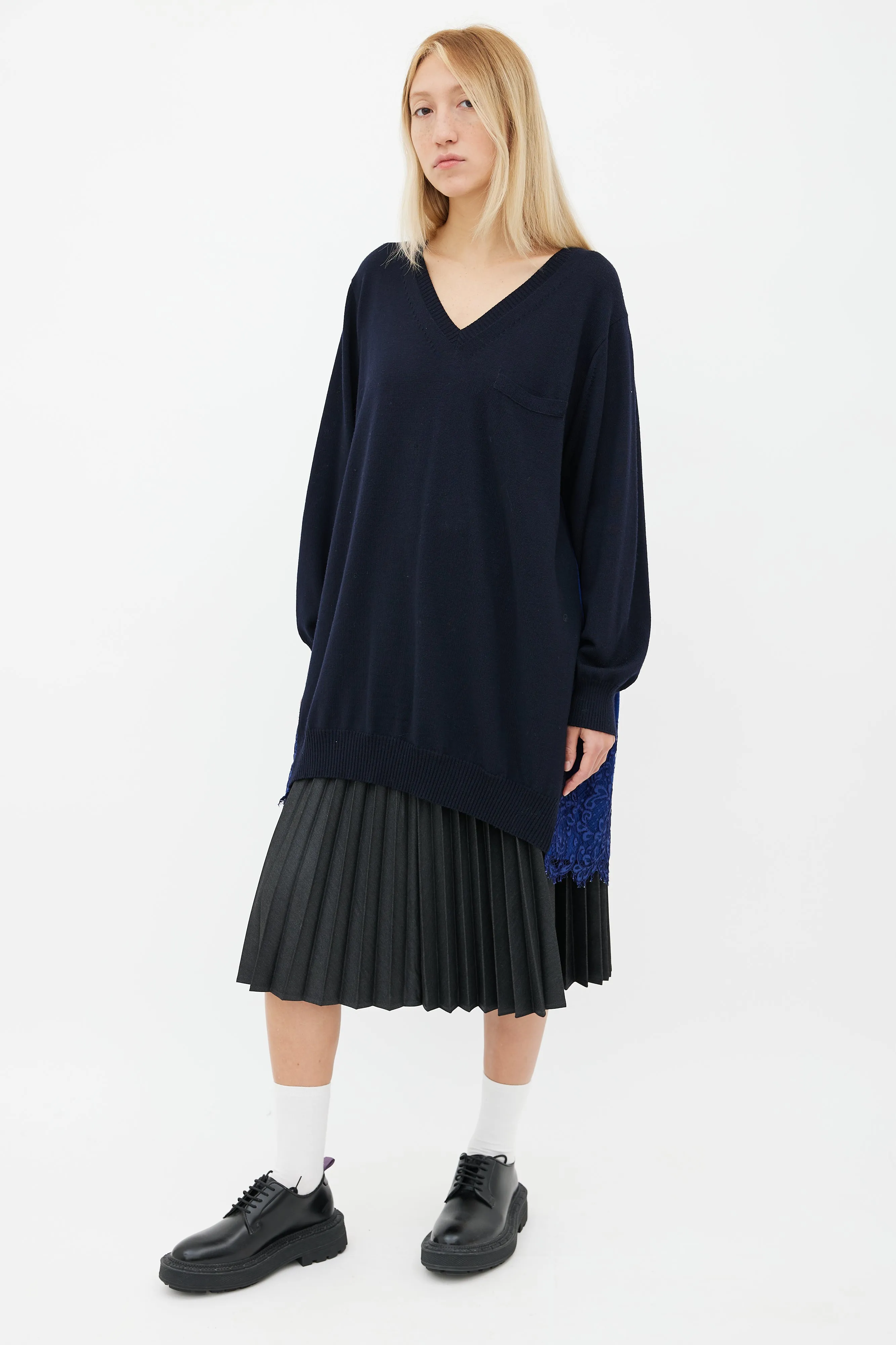 Navy & Blue Wool Lace Trim Sweater