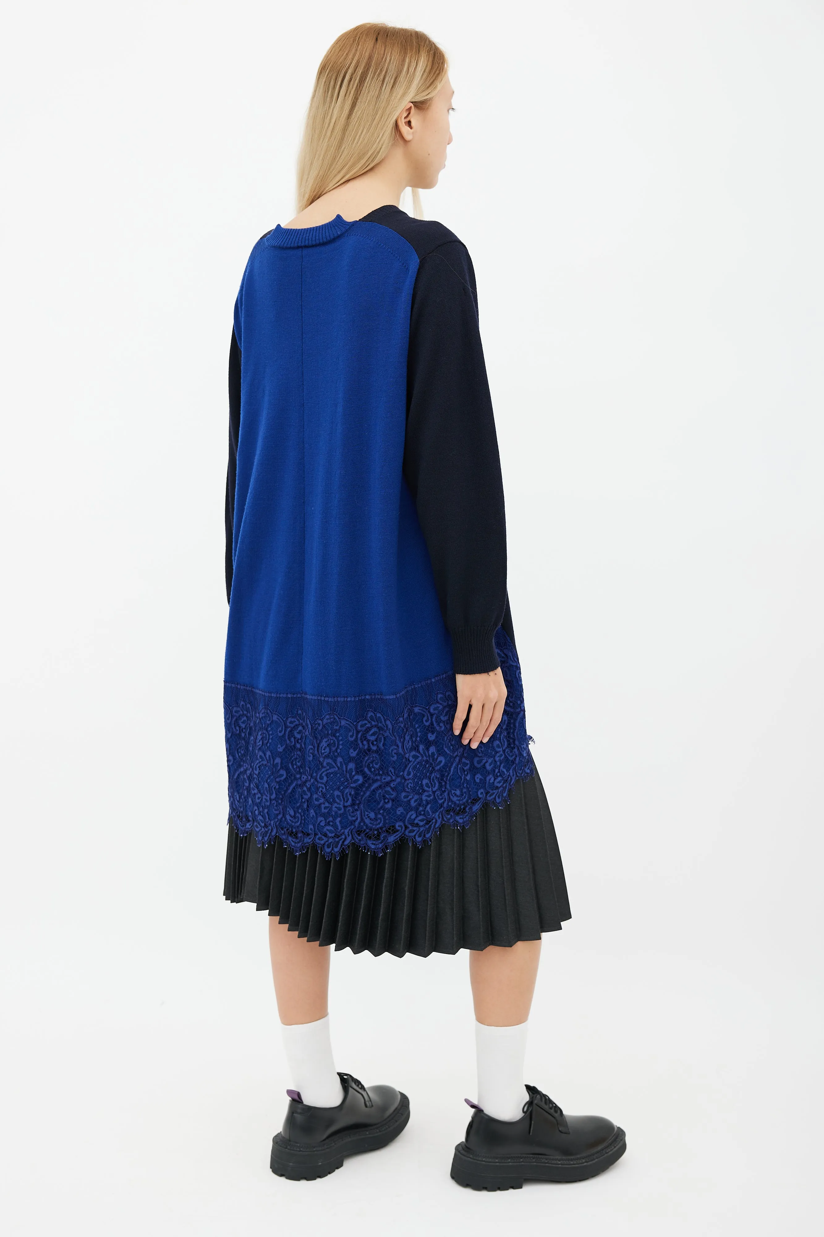 Navy & Blue Wool Lace Trim Sweater