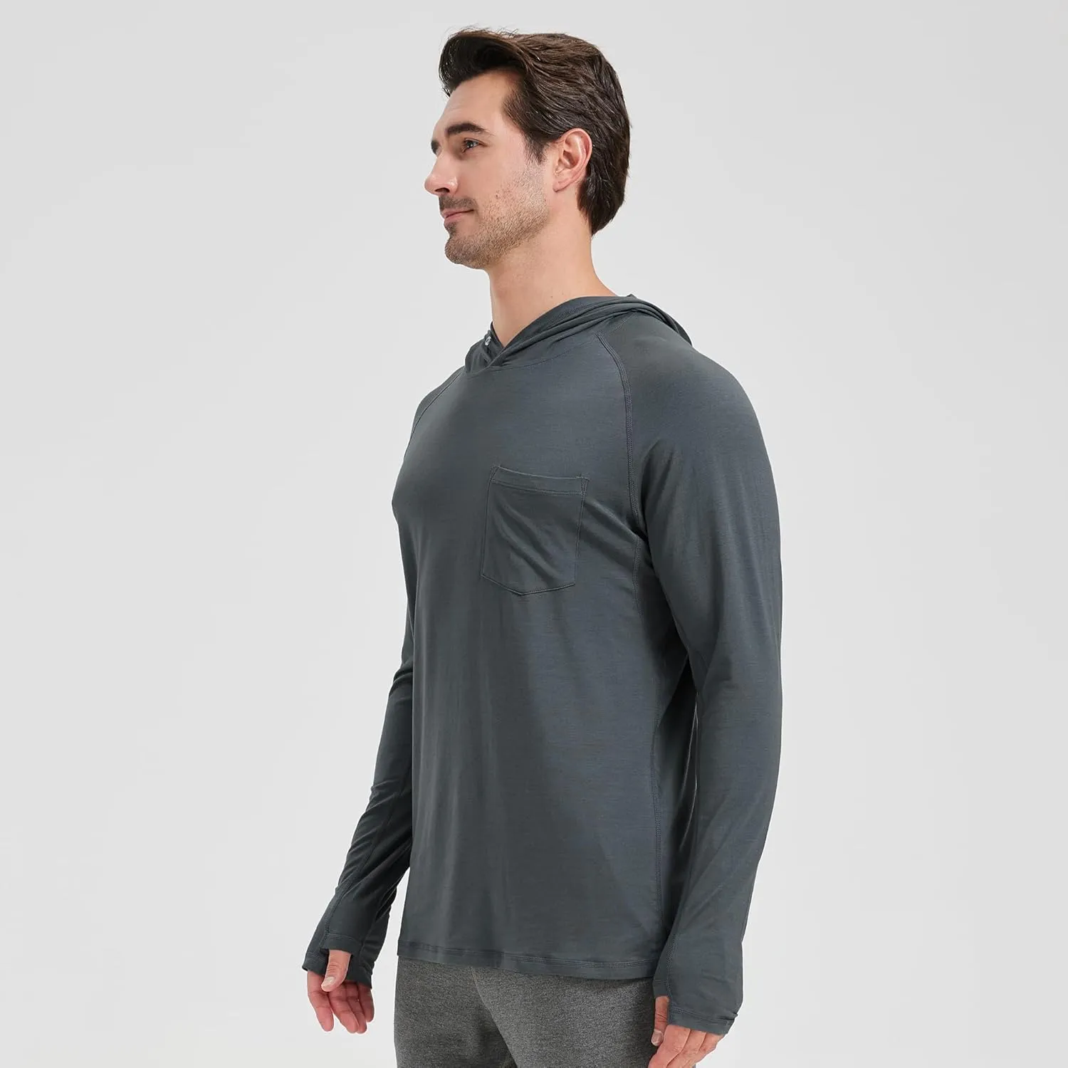 netdraw Men's Bamboo Viscose Performance Hoodie with Pocket UPF 50  Long Sleeve Lightweight Hiking Athletic Sun Shirt