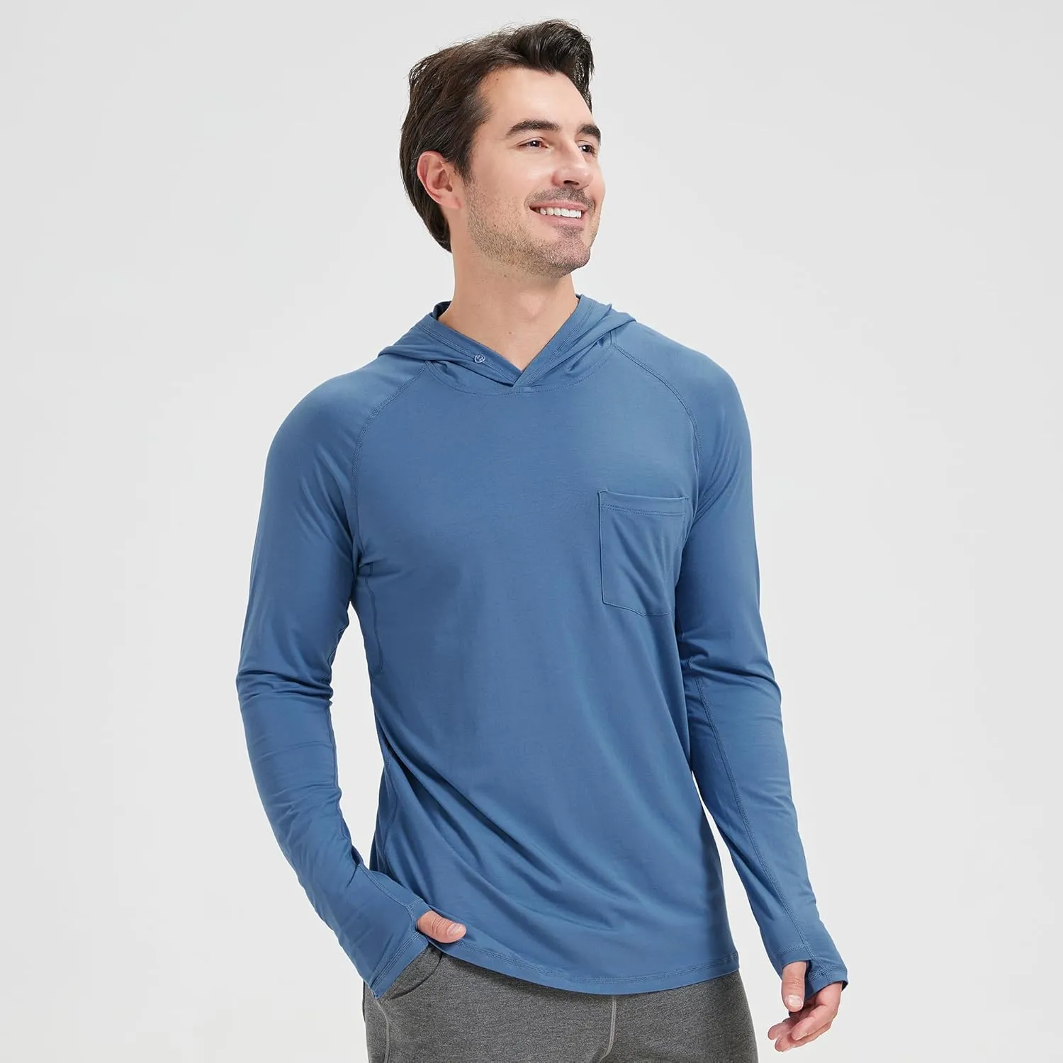 netdraw Men's Bamboo Viscose Performance Hoodie with Pocket UPF 50  Long Sleeve Lightweight Hiking Athletic Sun Shirt