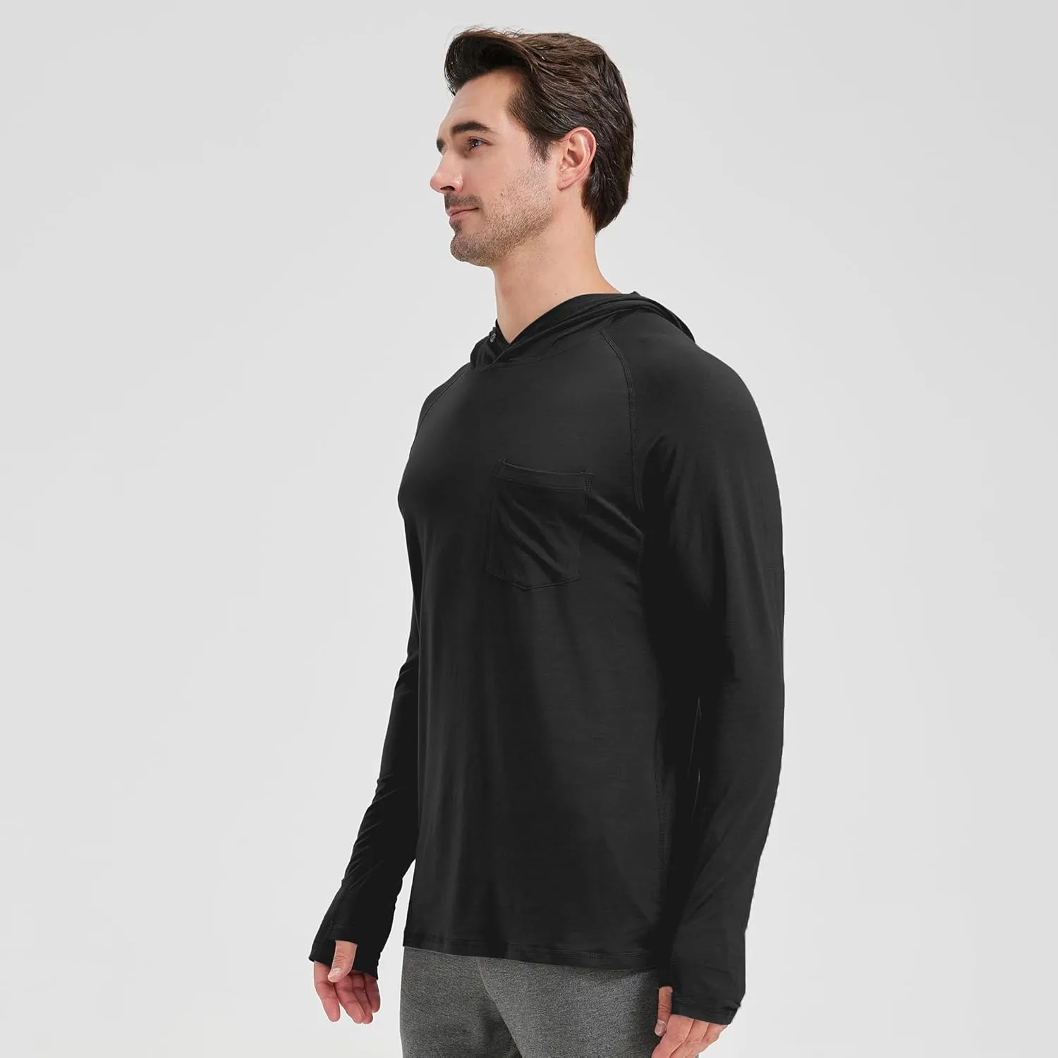 netdraw Men's Bamboo Viscose Performance Hoodie with Pocket UPF 50  Long Sleeve Lightweight Hiking Athletic Sun Shirt
