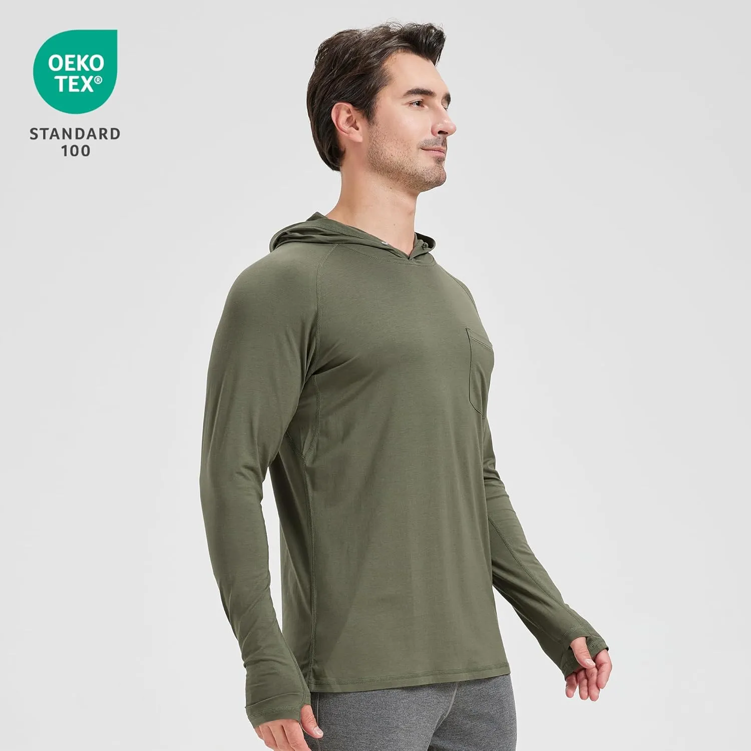 netdraw Men's Bamboo Viscose Performance Hoodie with Pocket UPF 50  Long Sleeve Lightweight Hiking Athletic Sun Shirt