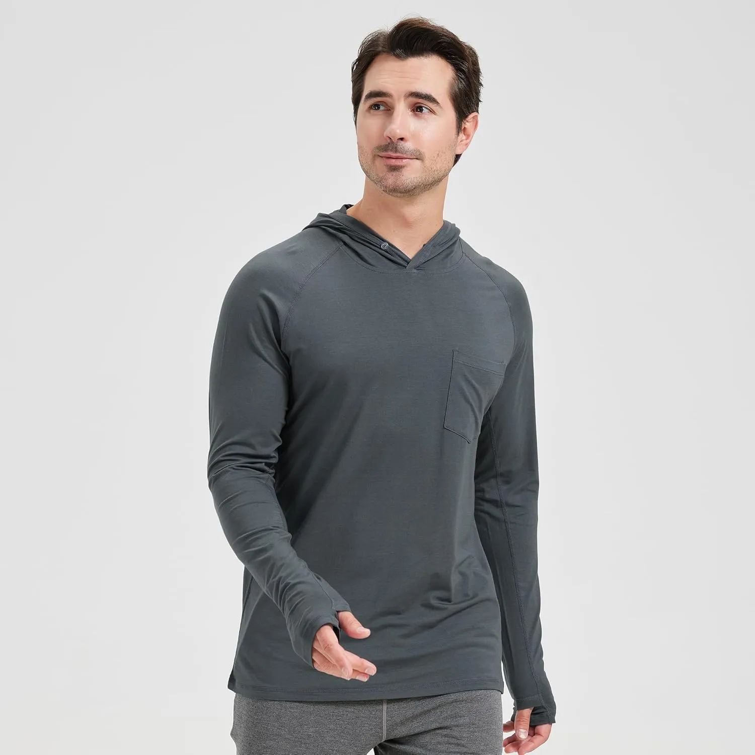 netdraw Men's Bamboo Viscose Performance Hoodie with Pocket UPF 50  Long Sleeve Lightweight Hiking Athletic Sun Shirt