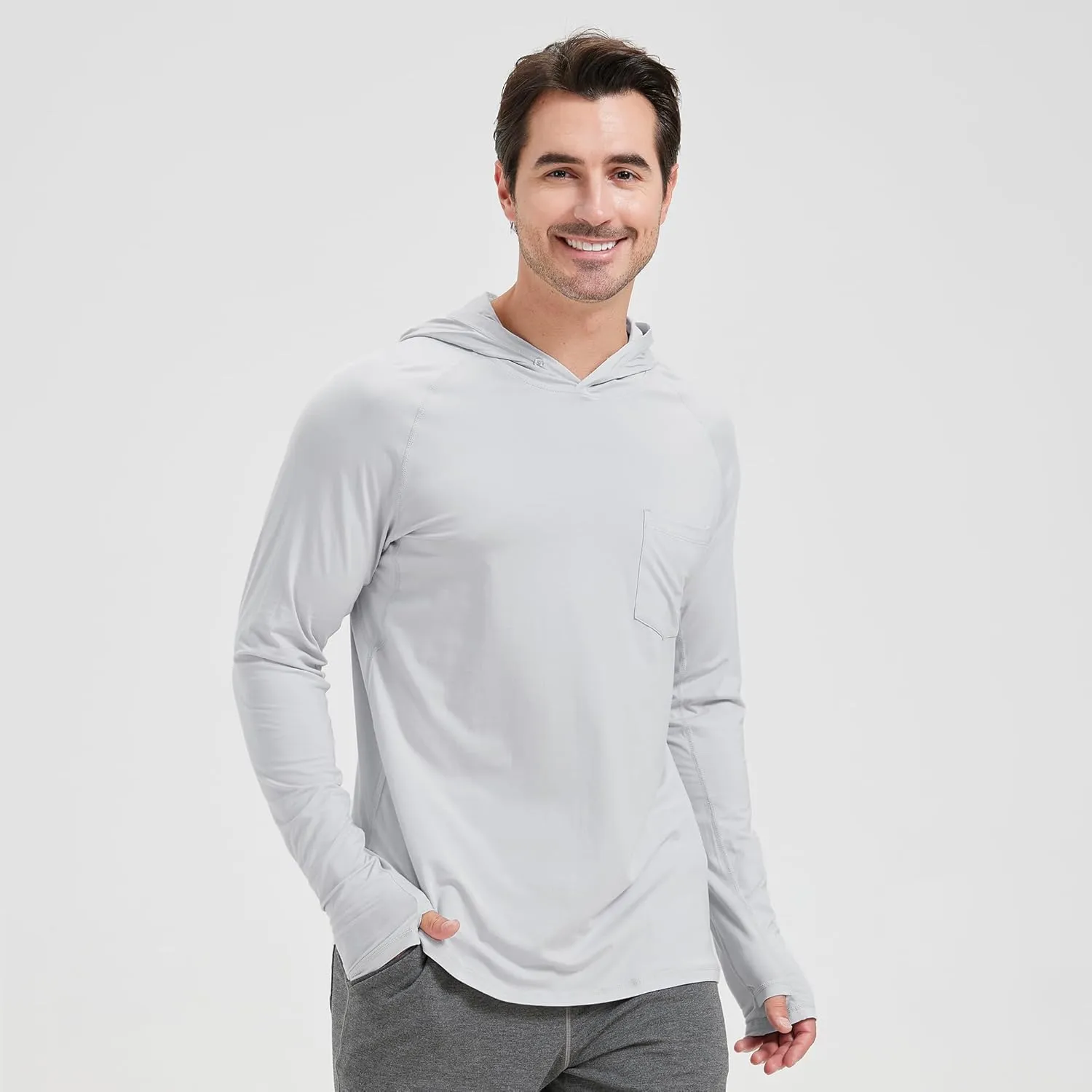 netdraw Men's Bamboo Viscose Performance Hoodie with Pocket UPF 50  Long Sleeve Lightweight Hiking Athletic Sun Shirt