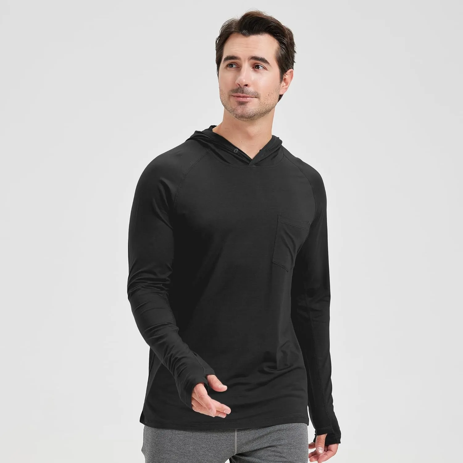 netdraw Men's Bamboo Viscose Performance Hoodie with Pocket UPF 50  Long Sleeve Lightweight Hiking Athletic Sun Shirt