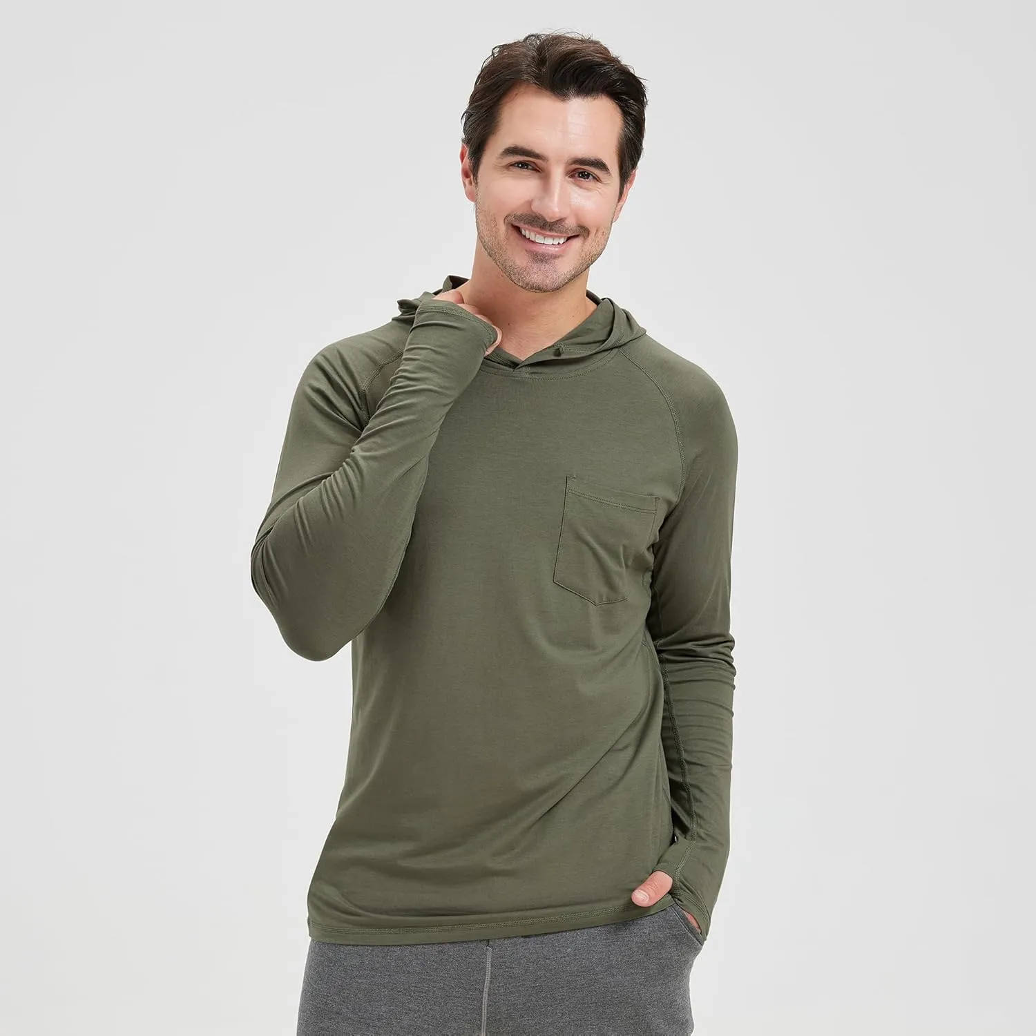 netdraw Men's Bamboo Viscose Performance Hoodie with Pocket UPF 50  Long Sleeve Lightweight Hiking Athletic Sun Shirt
