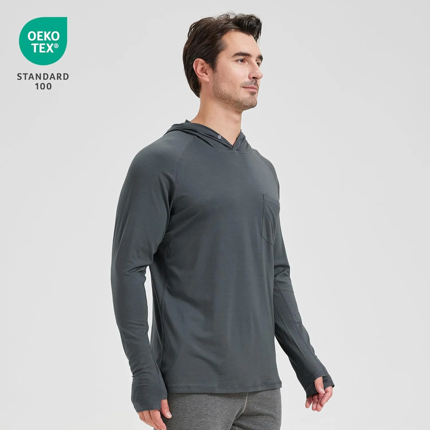 netdraw Men's Bamboo Viscose Performance Hoodie with Pocket UPF 50  Long Sleeve Lightweight Hiking Athletic Sun Shirt