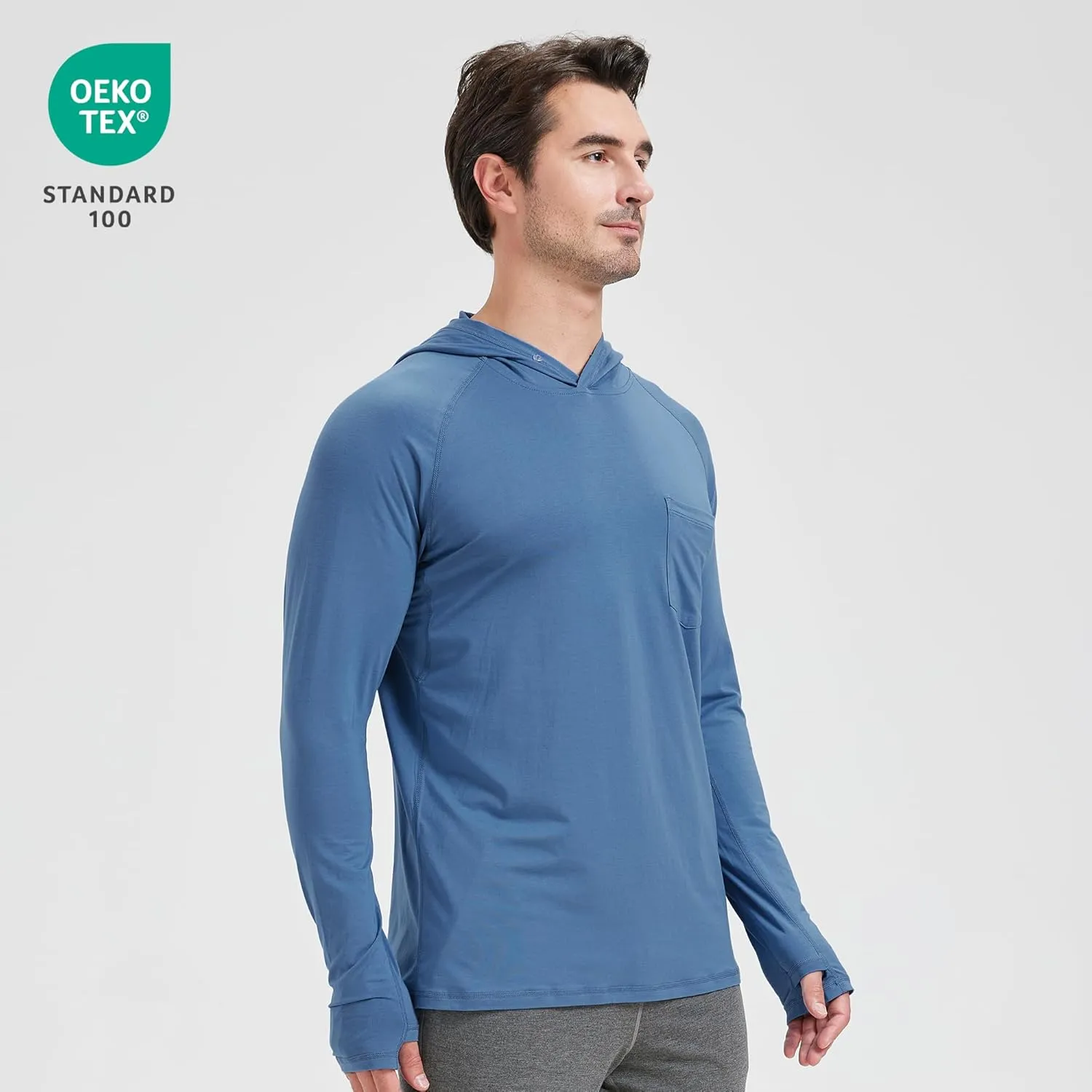 netdraw Men's Bamboo Viscose Performance Hoodie with Pocket UPF 50  Long Sleeve Lightweight Hiking Athletic Sun Shirt