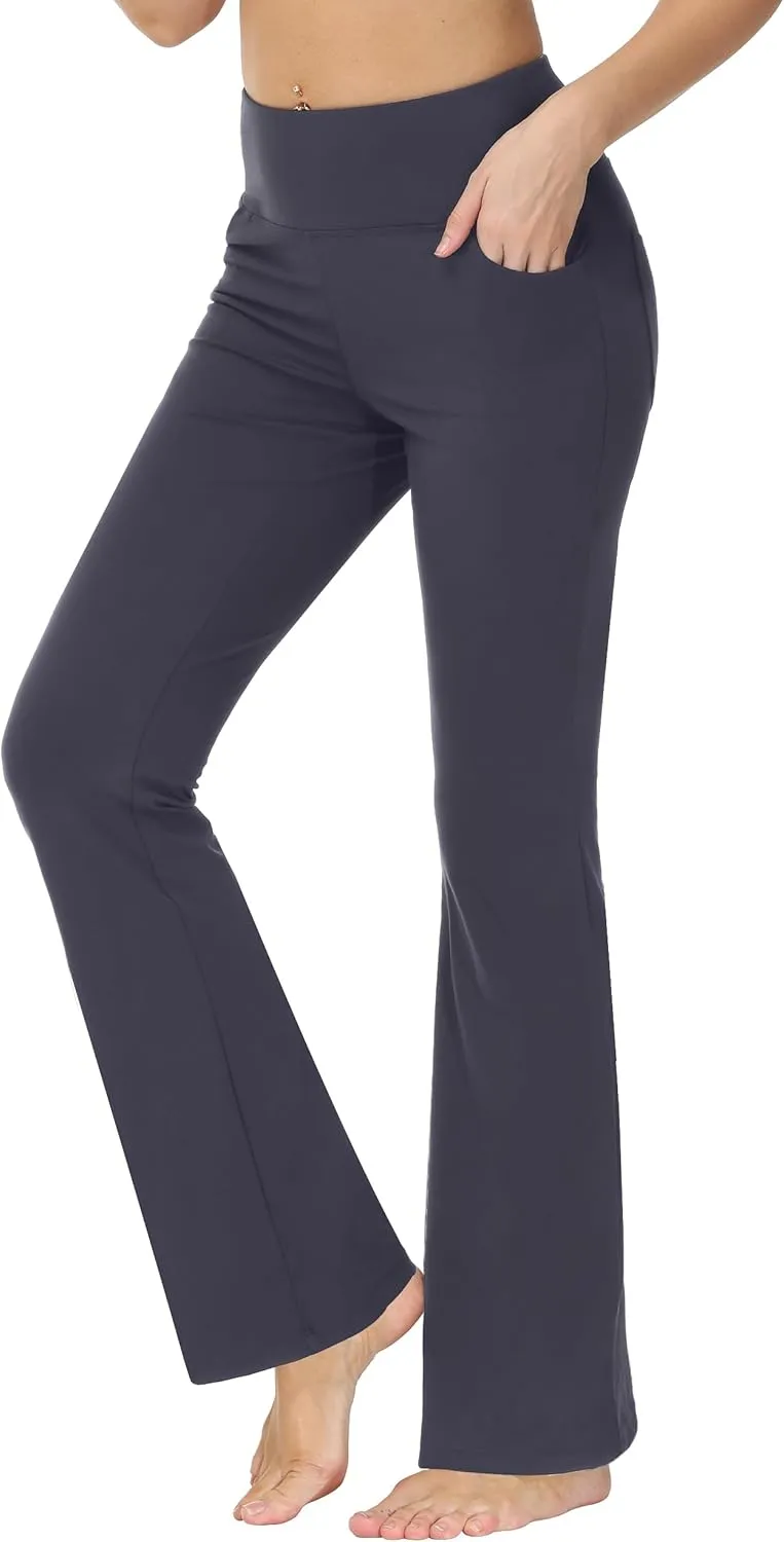 nuveti 29"/31"/33"/35"/37'' High Waist Workout Bootleg Yoga Pants Tummy Control 4 Pocket Workout Yoga Pants Flare Leggings