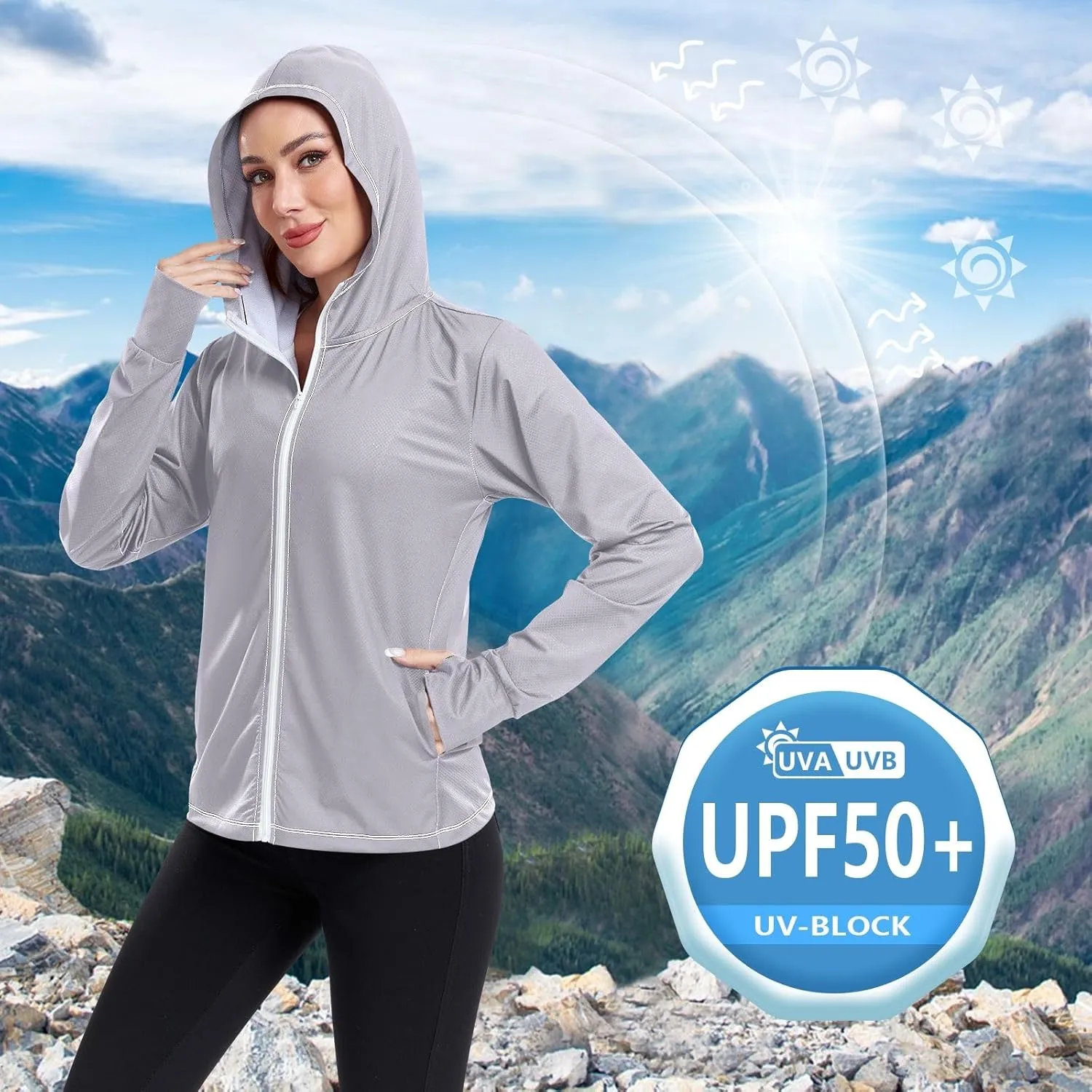 ODAWA Ruby Womens Upf Hoodie Upf 50 Sun Protection Shirt Long Sleeve Women's Hoodie Zip Front Rash Guard