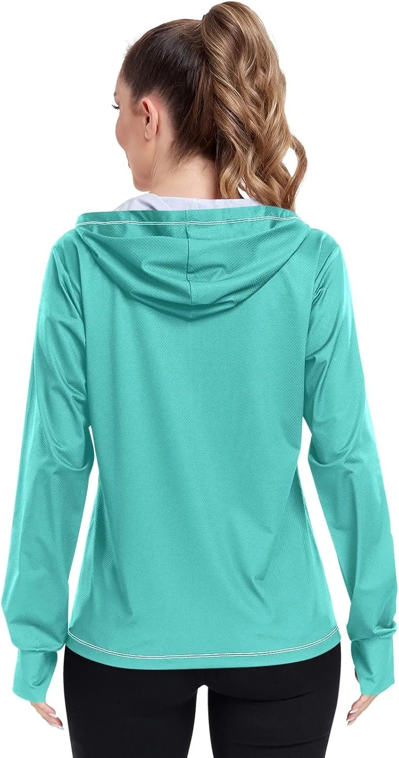 ODAWA Turquoise Womens Sun Protection Shirts Full Zip Front Swimsuit Tops UV Cooling Hoodie Summer Clothing