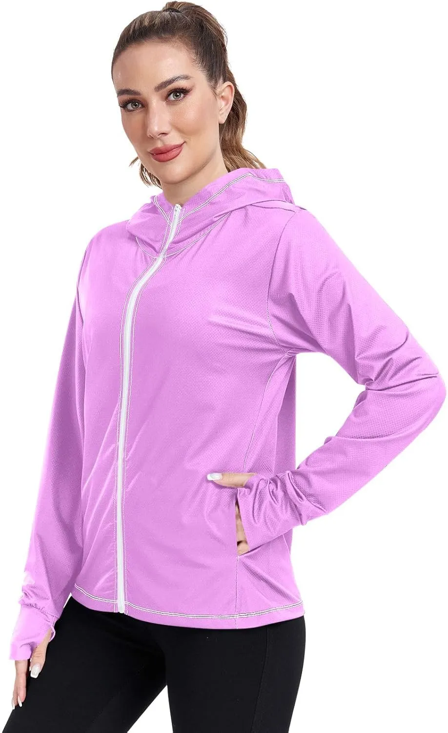 ODAWA Womens Upf Hoodie Spinel Red Lightweight Full Zip Running Jacket Womens Spf 50 Shirts Long Sleeve Lightweight