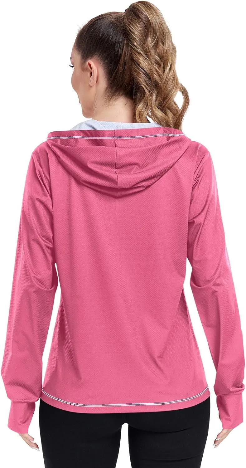 ODAWA Womens Upf Hoodie Spinel Red Lightweight Full Zip Running Jacket Womens Spf 50 Shirts Long Sleeve Lightweight