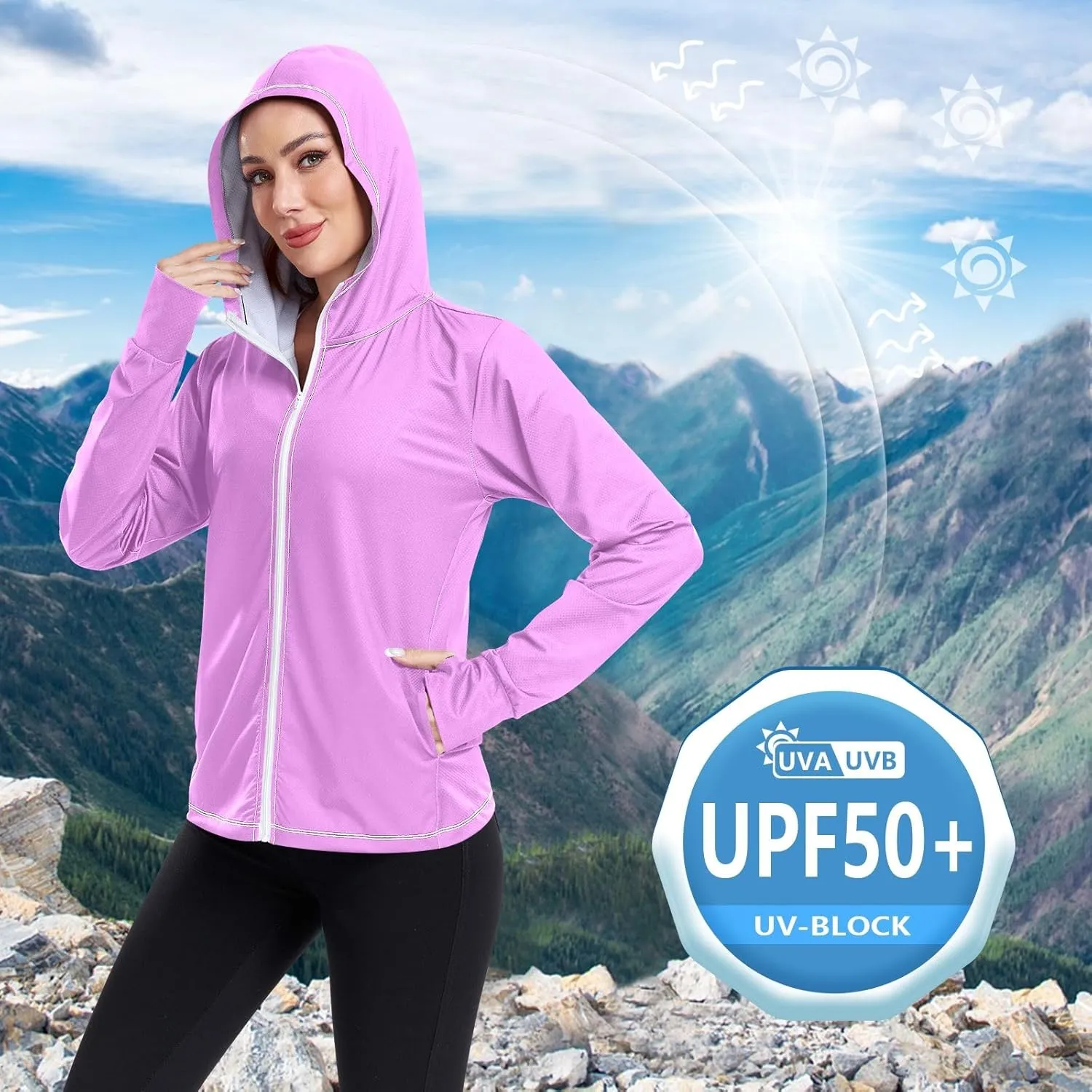 ODAWA Womens Upf Hoodie Spinel Red Lightweight Full Zip Running Jacket Womens Spf 50 Shirts Long Sleeve Lightweight